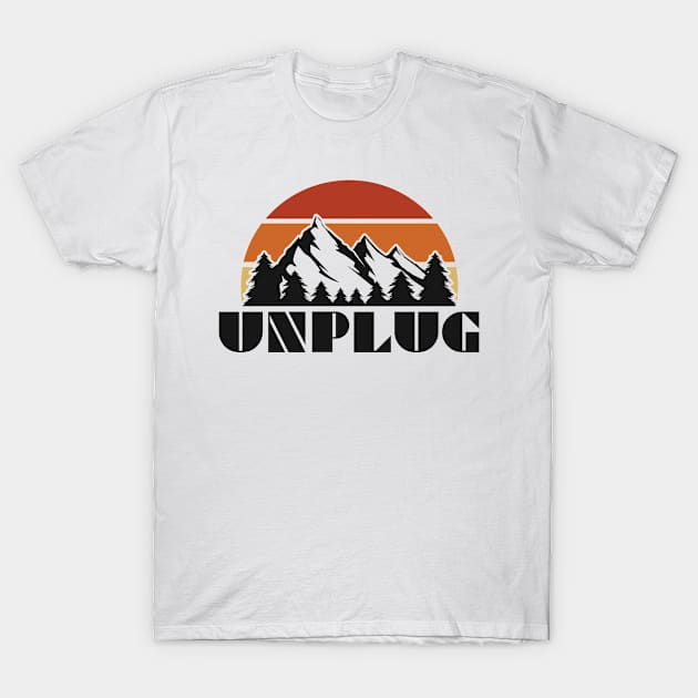 UNPLUG Modern Minimal Retro 80s Pink Boat Mountain Landscape With Bridge T-Shirt by Musa Wander